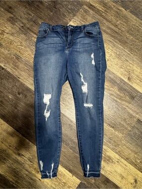 Encore Jeans Distressed Dark Blue Jeggings